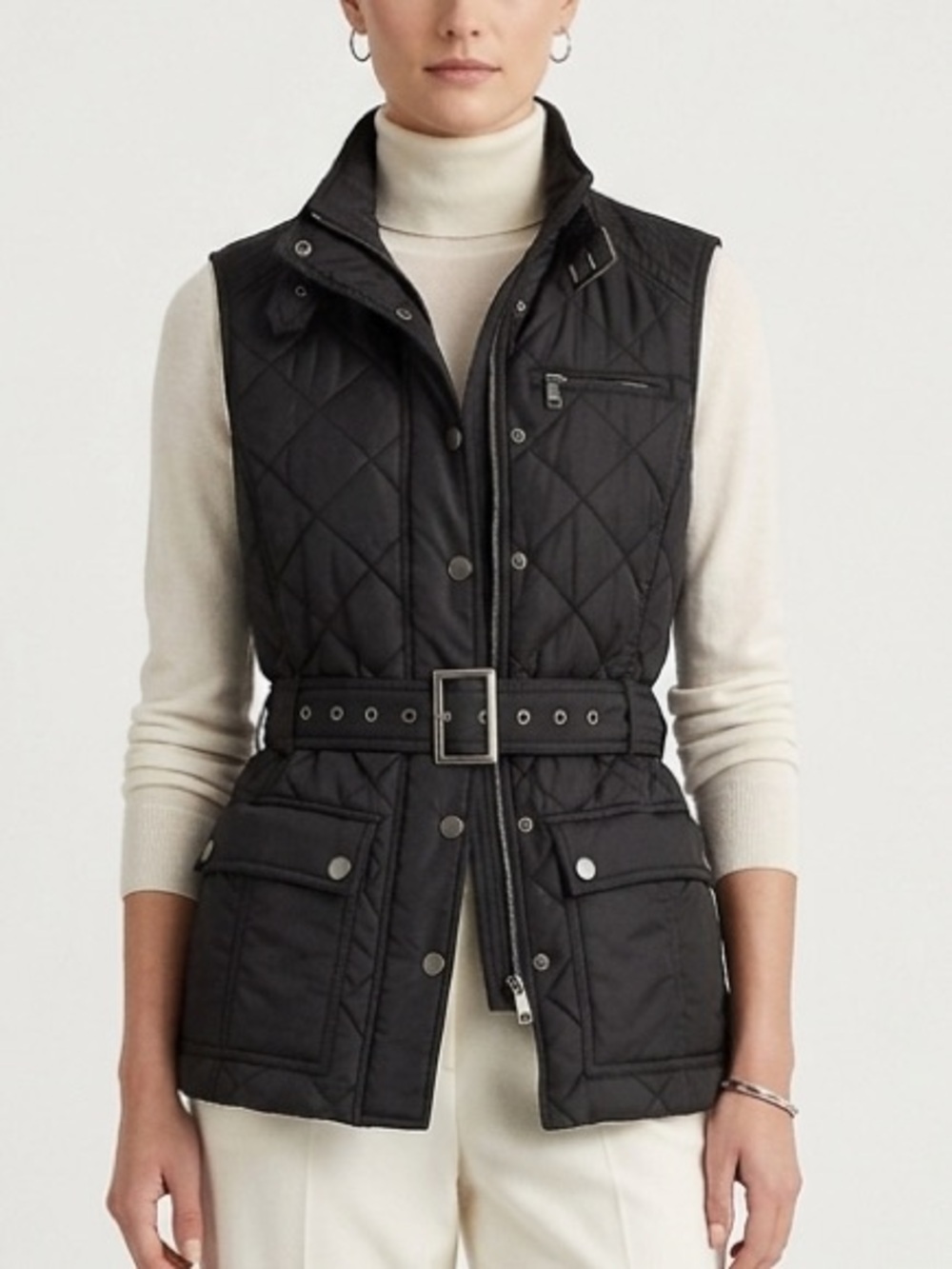 Banana Republic Black Quilted Belted Vest XS Petite